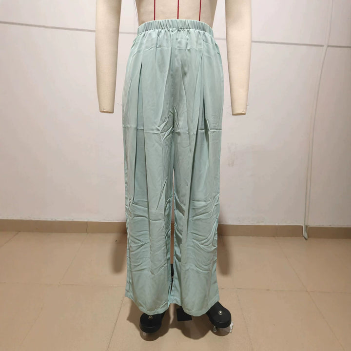 Damen Leichte Satin-Palazzohose mit hohem elastischem Bund und Kellerfalten – Avélisse