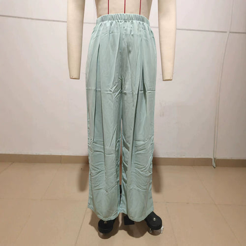 Damen Leichte Satin-Palazzohose mit hohem elastischem Bund und Kellerfalten – Avélisse