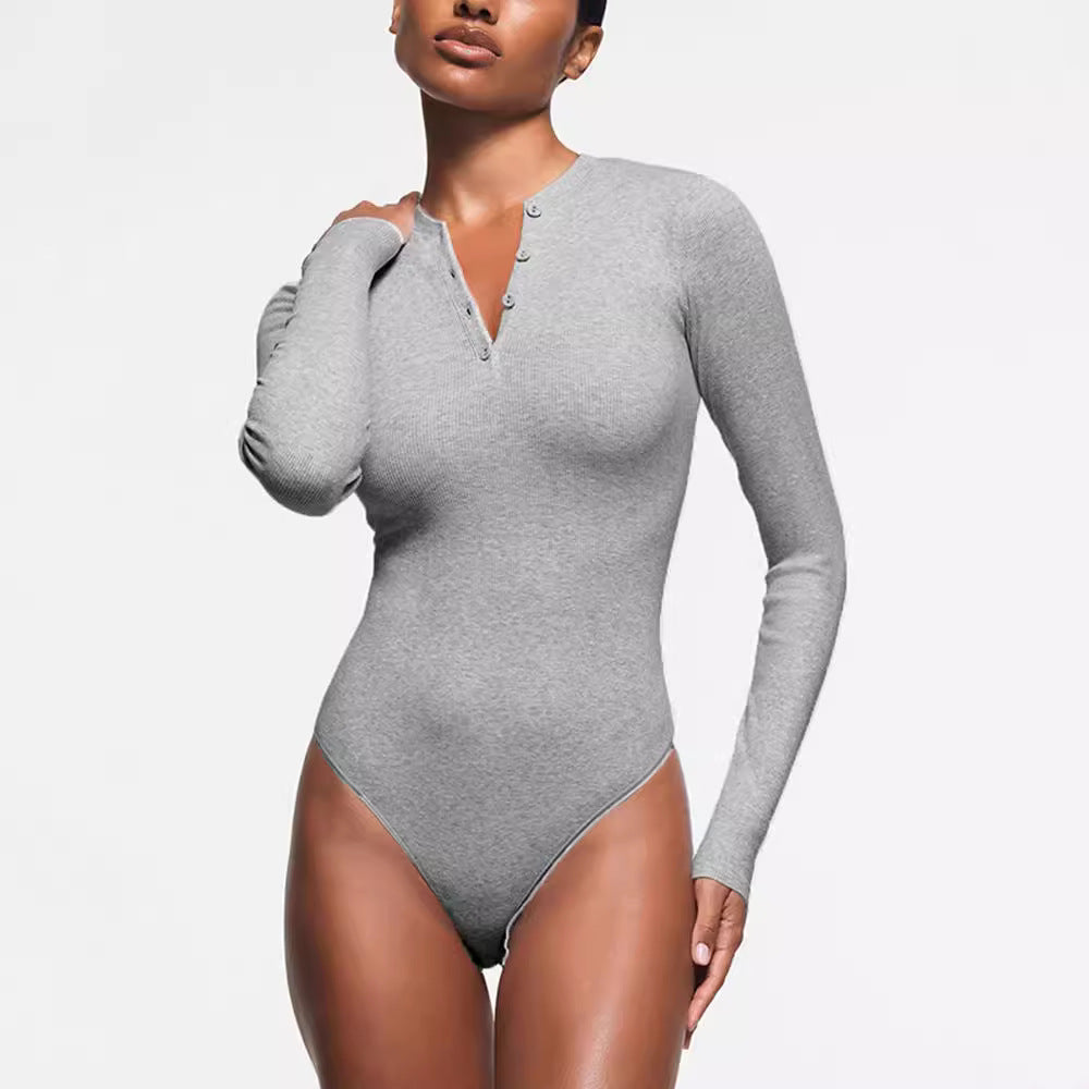 Damen Langarm-Bodysuit mit Knopfleiste Echo Archiv