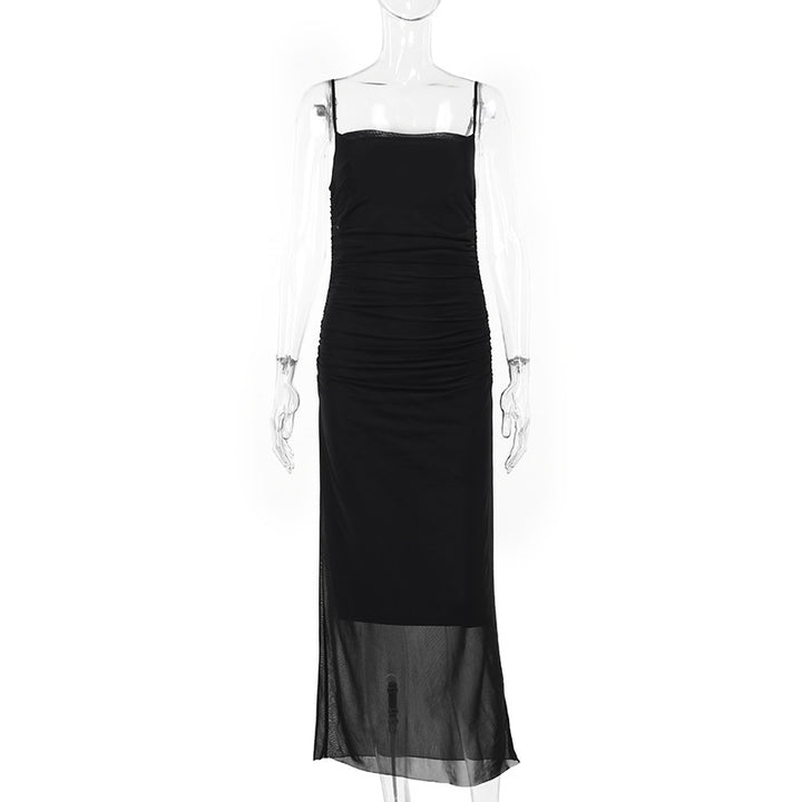 Damen elegantes Maxikleid mit raffinierten Rüschendetails und schmalen Spaghettiträgern Echo Archiv