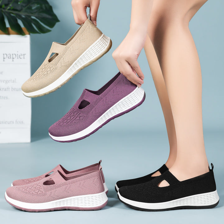 Damen nan gestrickter Slip-On Komfort-Sneaker mit V-Cut, elastischem Einstieg und dämpfender Waben-Zwischensohle Echo Archiv