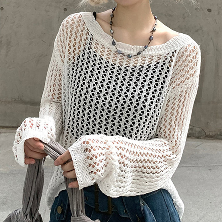 Damen luftiger Strickpullover mit feinem Netzmuster Echo Archiv