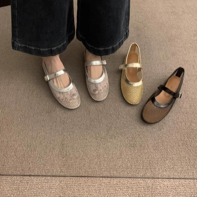 Damen Atmungsaktive Netz-Ballerinas im Mary-Jane-Stil mit verstellbarem Riemen – Lioré