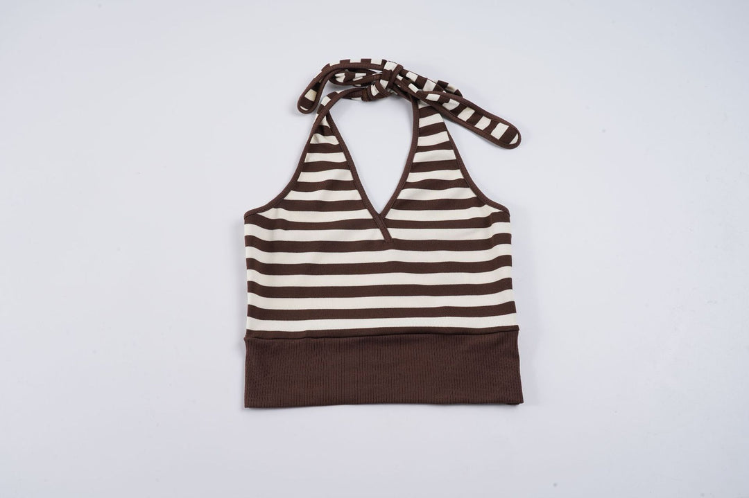 Damen sportliches Crop-Top mit verstellbarem Rückendesign und kontrastierenden Streifen Echo Archiv