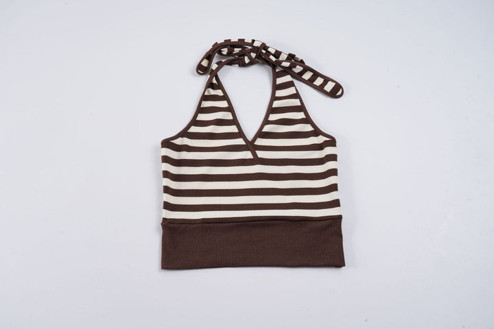 Damen sportliches Crop-Top mit verstellbarem Rückendesign und kontrastierenden Streifen Echo Archiv