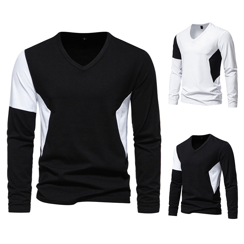 Herren Langarmshirt mit modernem V-Ausschnitt und kontrastierenden Ärmel-Paneelen Echoarchiv