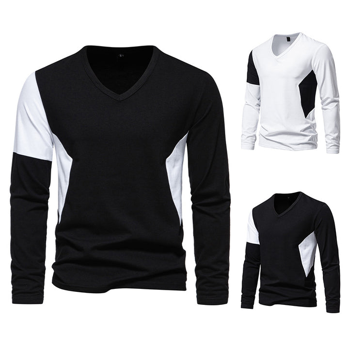 Herren Langarmshirt mit modernem V-Ausschnitt und kontrastierenden Ärmel-Paneelen Echoarchiv