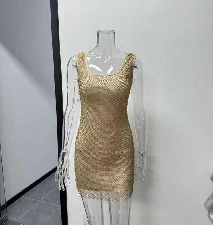 Damen Körperbetontes Mesh-Kleid mit tiefem Ausschnitt und modernem Schnitt Echo Archiv