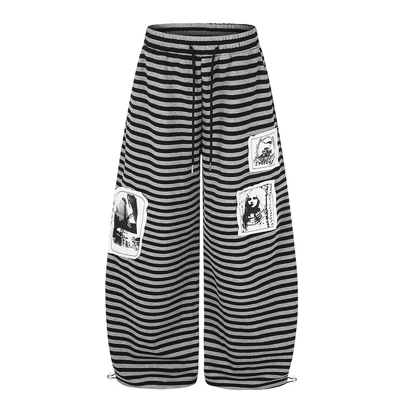 Damen Weite Palazzo-Loungehose mit hohem Komfortbund, Tunnelzug und Fotopatch-Details Echoarchiv