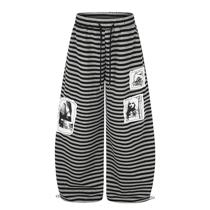 Damen Weite Palazzo-Loungehose mit hohem Komfortbund, Tunnelzug und Fotopatch-Details Echoarchiv