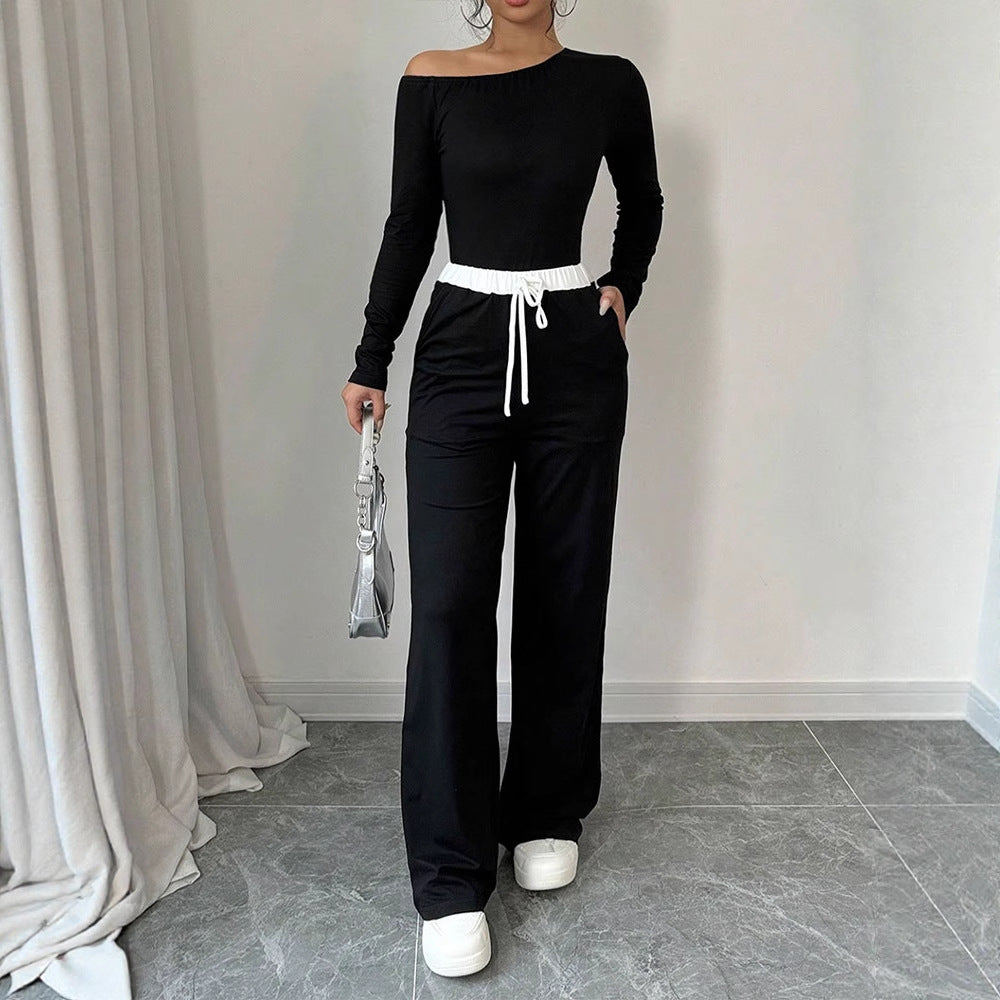Damen Elegantes Jumpsuit mit asymmetrischem Oberteil und weitem Bein Echo Archiv