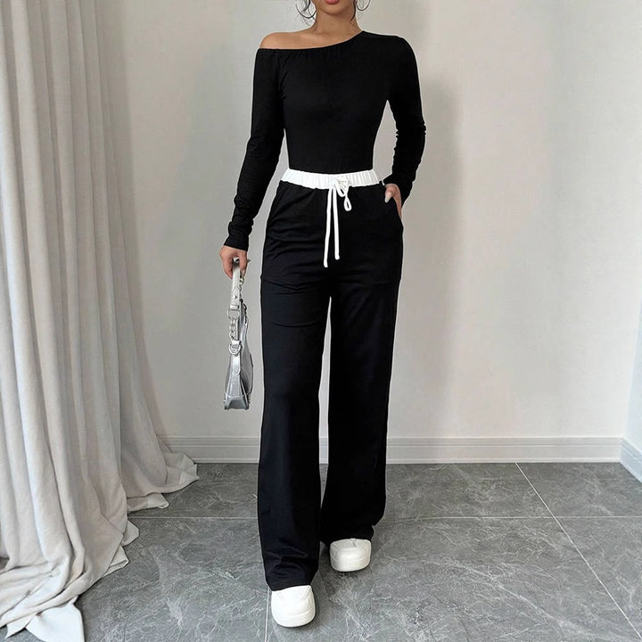 Damen Elegantes Jumpsuit mit asymmetrischem Oberteil und weitem Bein Echo Archiv
