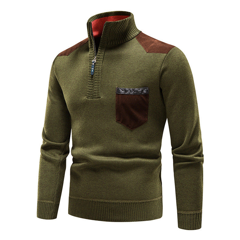 Herren hochwertiger Strickpullover mit modernem Reißverschluss und praktischer Brusttasche Echoarchiv