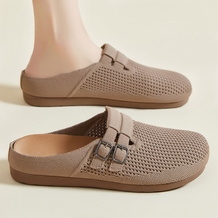 Damen nan gestrickter Clog-Mule mit doppelter Metallschnalle, atmungsaktivem 3D-Strickoberteil und ergonomischem Memory-Fußbett Echo Archiv