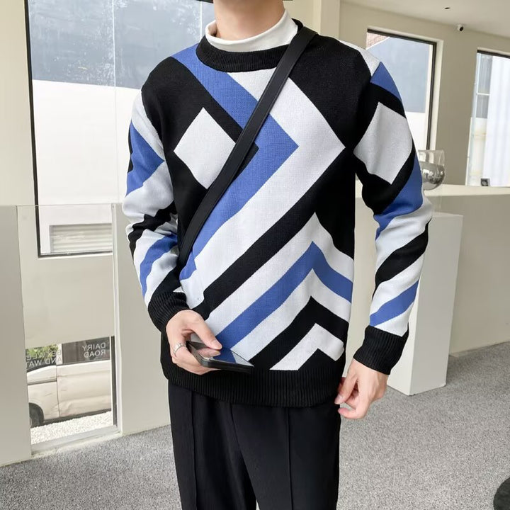 Herren Modischer Grobstrickpullover mit geometrischem Muster Echoarchiv 1787964731