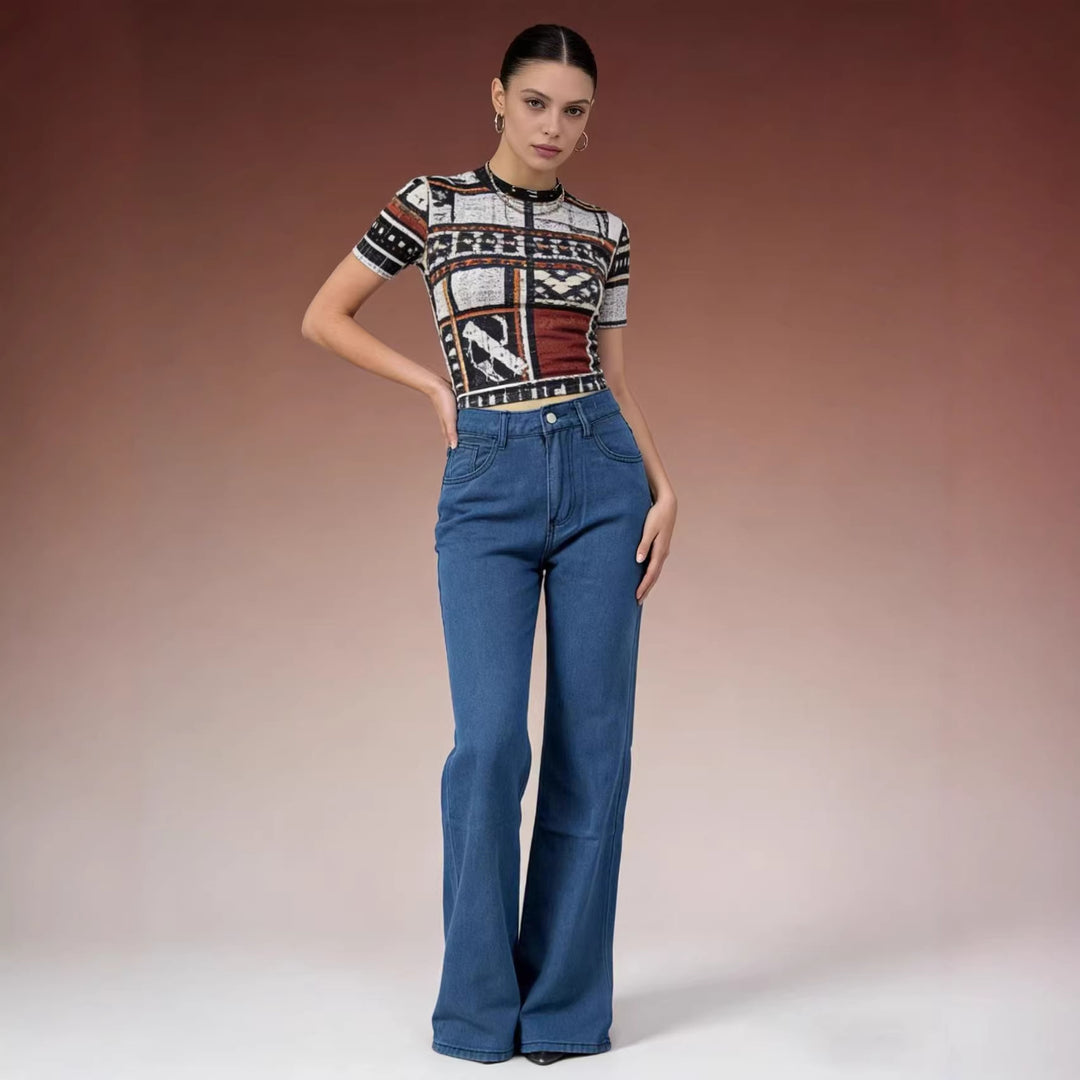 Damen nan hochgeschnittene weich fallende Schlagjeans aus Stretch-Denim mit figurformender Passform Echo Archiv