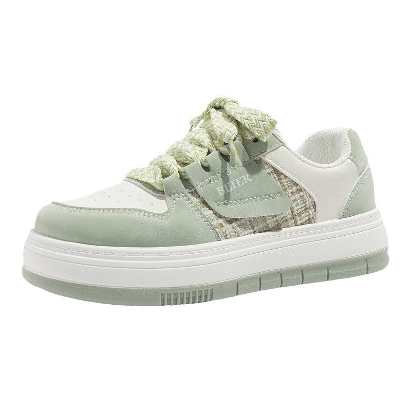 Damen Freizeit-Sneaker mit zweilagiger Wedgesohle, Tweedpaneel und geflochtenen Schnürsenkeln – Névara
