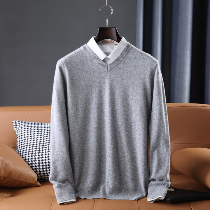 Herren Slim-Fit Rundhalspullover aus feinem Kaschmir-Mix mit dezenter Rippenkante Echoarchiv