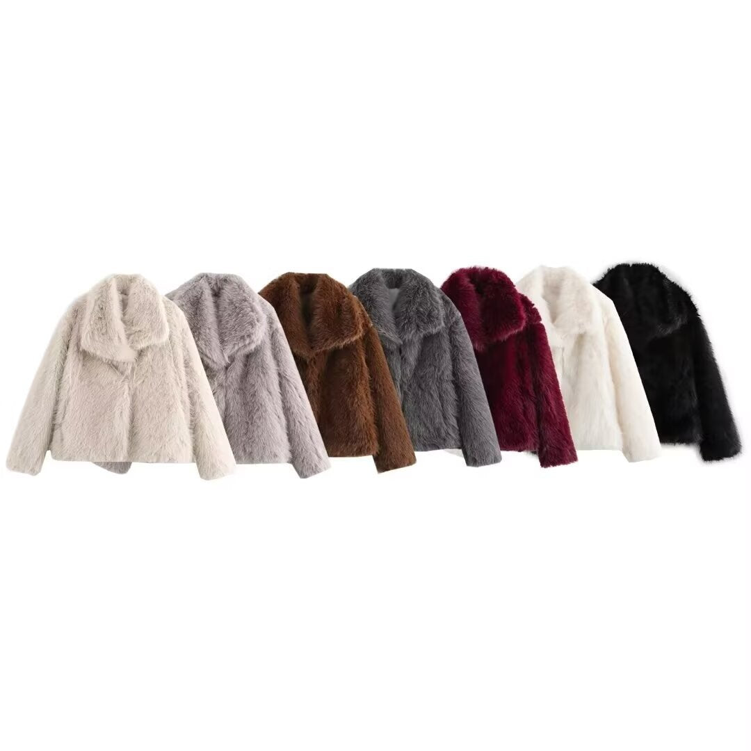 Damen Kurz geschnittener Faux-Fur-Mantel mit voluminösem Schalkragen und geradem Schnitt Echo Archiv