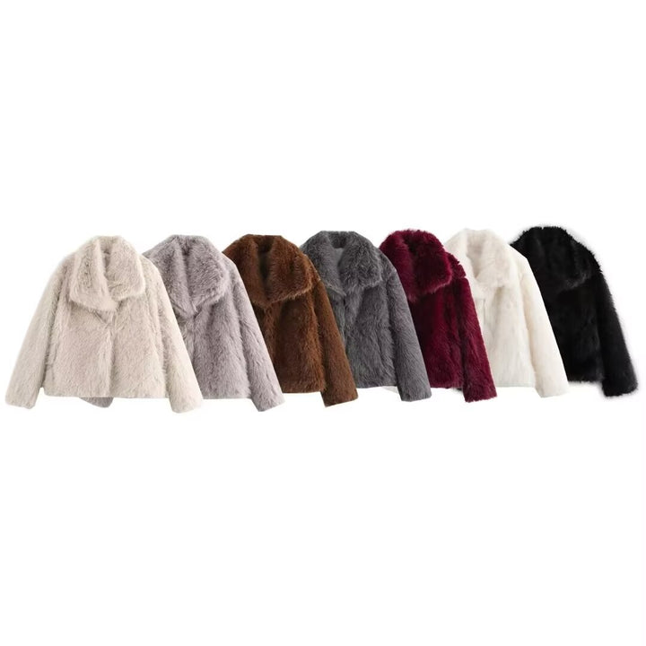 Damen Kurz geschnittener Faux-Fur-Mantel mit voluminösem Schalkragen und geradem Schnitt Echo Archiv