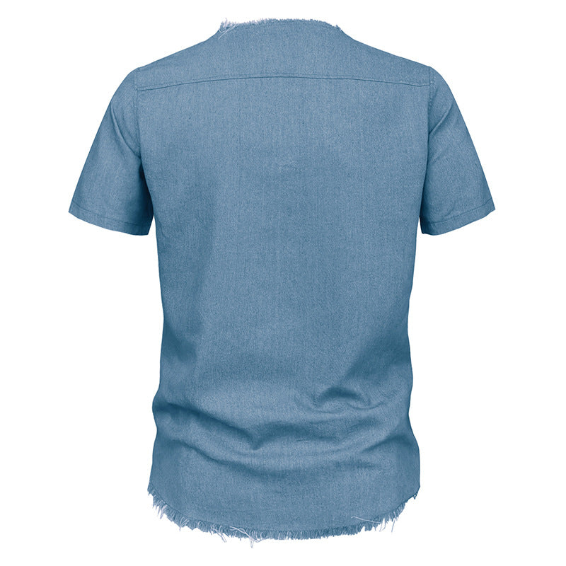 Herren lässiges Kurzarm T-Shirt mit V-Ausschnitt und Schnürung Echoarchiv