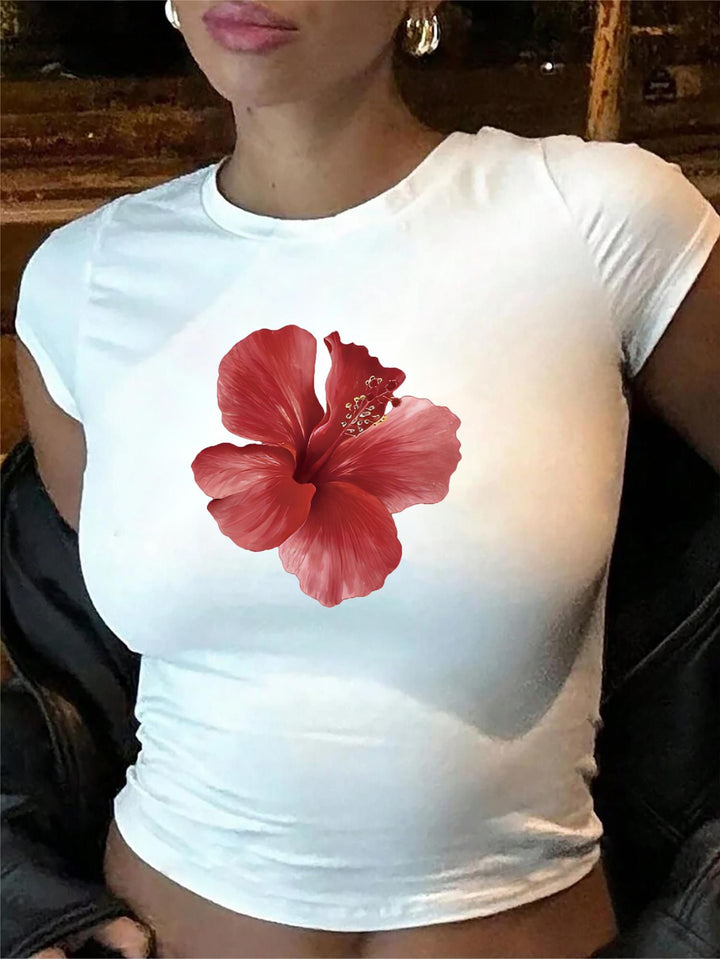 Damen Crop-T-Shirt mit animalistischem Lippenmotiv und auffälligem Schriftzug Echo Archiv