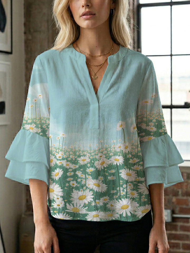 Damen Elegantes Oberteil mit voluminösen Rüchenärmeln und floralem Druck Echo Archiv
