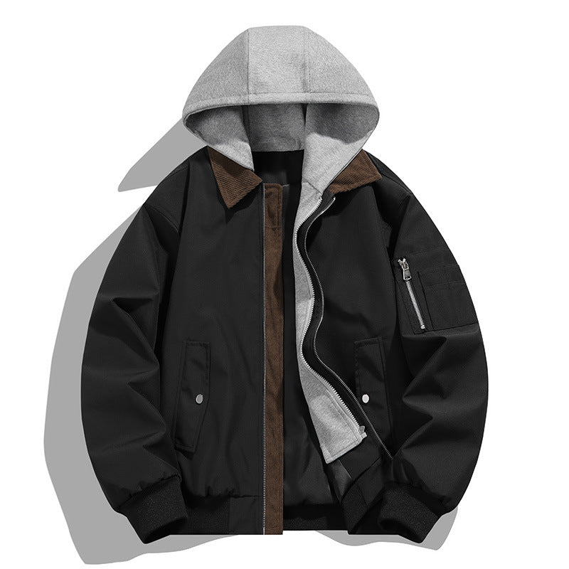 Herren Freizeit Bomberjacke mit integrierter Kapuze und Kordel Stehkragen – Brevano