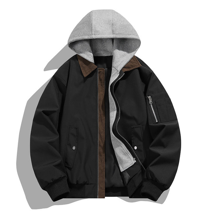 Herren Freizeit Bomberjacke mit integrierter Kapuze und Kordel Stehkragen – Brevano