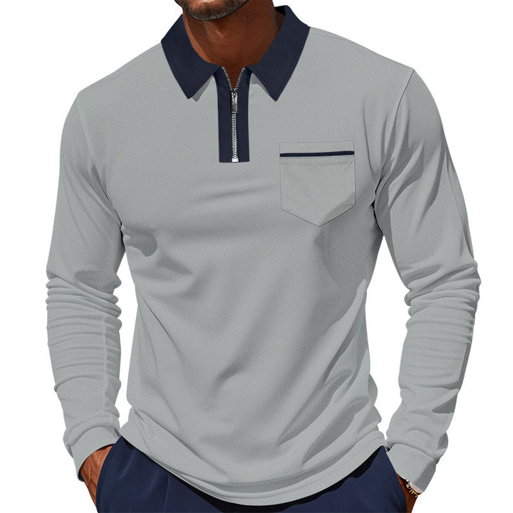 Herren Langarm-Polo mit Reißverschluss und Brusttasche Echoarchiv