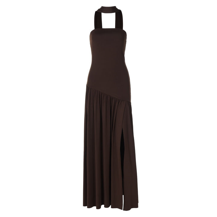 Damen Elegantes Abendkleid mit seitlichem Schlitz und schulterfreiem Oberteil Echo Archiv