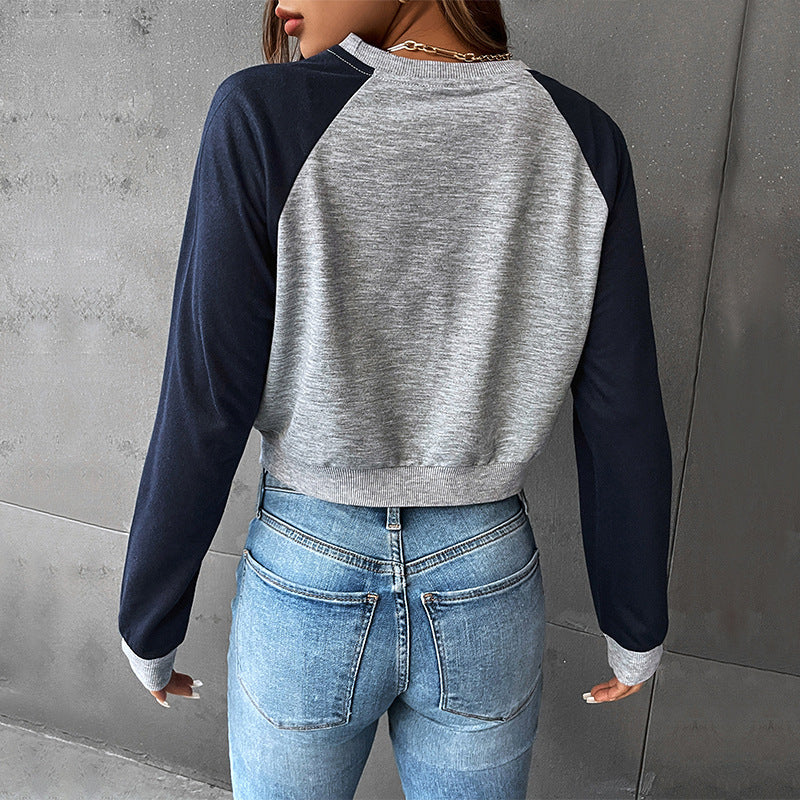 Damen Cropped Raglan-Sweatshirt mit Bergmotiv, Rippbündchen und lockerer Passform Echoarchiv