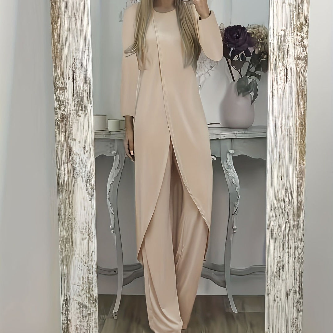 Damen Elegantes Maxikleid mit Wickeloptik, asymmetrischer Drapierung und vorderem Schlitz Echoarchiv