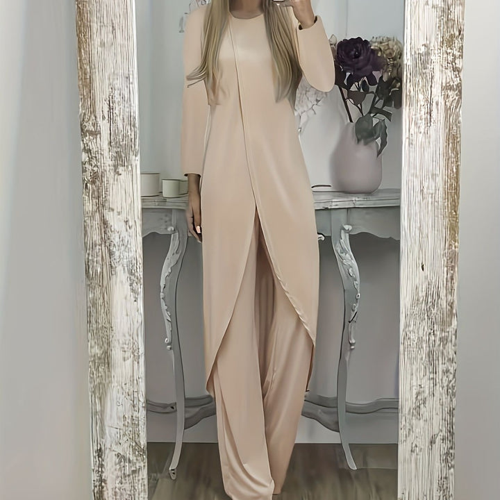 Damen Elegantes Maxikleid mit Wickeloptik, asymmetrischer Drapierung und vorderem Schlitz Echoarchiv