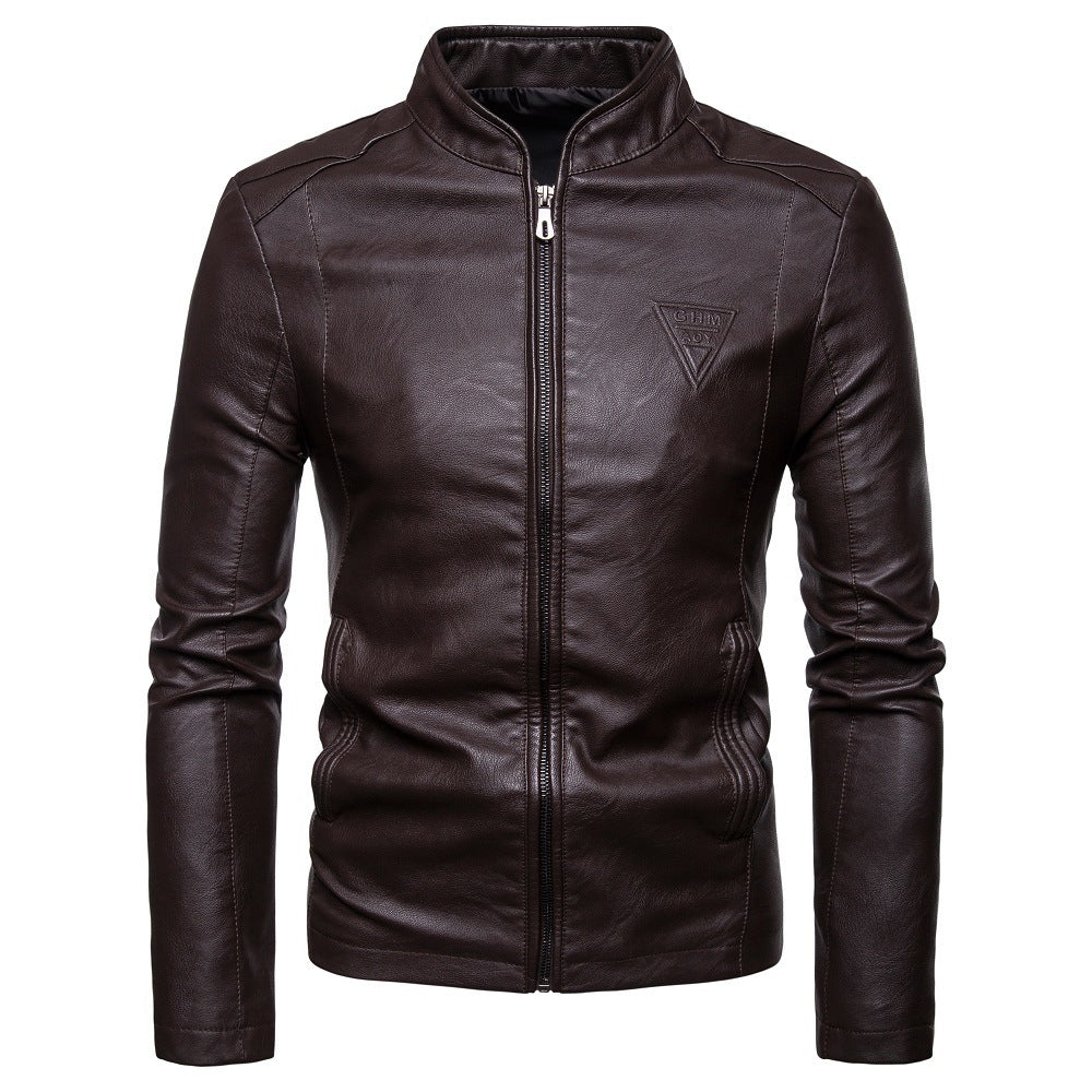 Herren nan schmal geschnittene Lammleder-Bikerjacke mit Stehkragen und tonalen Ziernähten Echo Archiv
