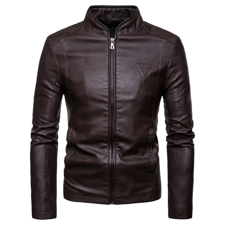 Herren nan schmal geschnittene Lammleder-Bikerjacke mit Stehkragen und tonalen Ziernähten Echo Archiv