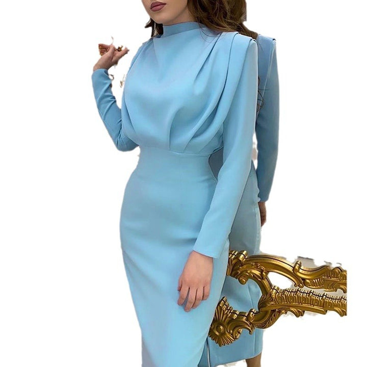 Damen Tailliertes Midikleid mit Drapierung am Oberteil und Stehkragen Echo Archiv