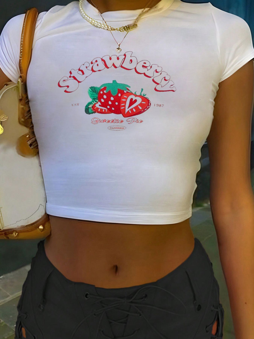 Damen Crop-T-Shirt mit inspirierendem Aufdruck und figurbetontem Schnitt Echo Archiv