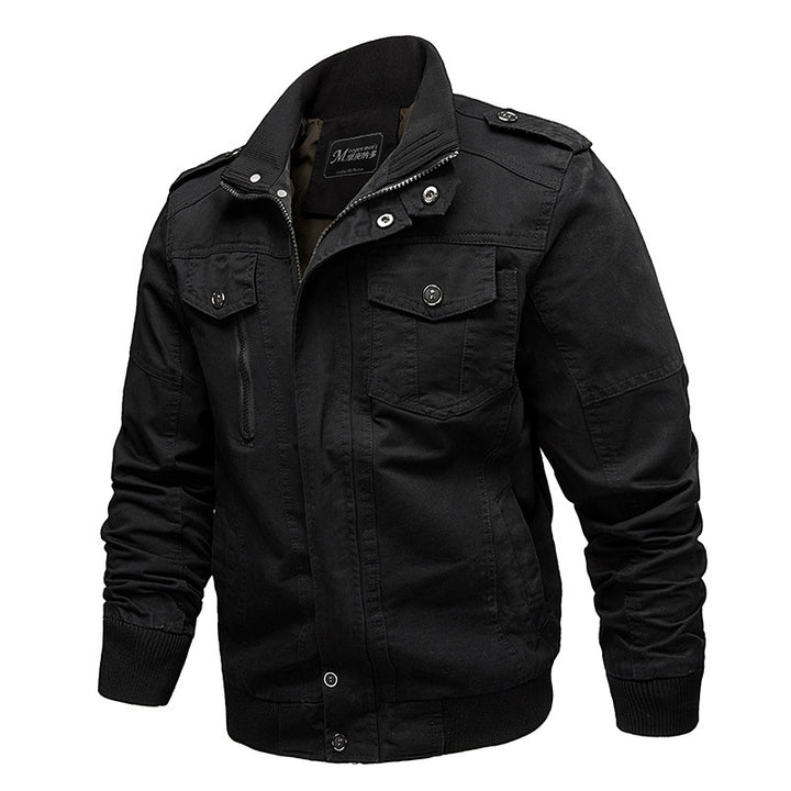 Herren nan leichter Baumwoll-Canvas Fliegerjacke mit Schulterklappen, verdecktem Reißverschluss und multifunktionalen Taschen Echo Archiv