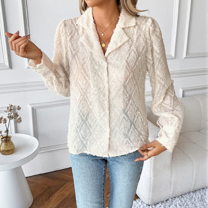 Damen Texturierte Chiffon-Bluse mit Reverskragen und Strukturmuster Echoarchiv