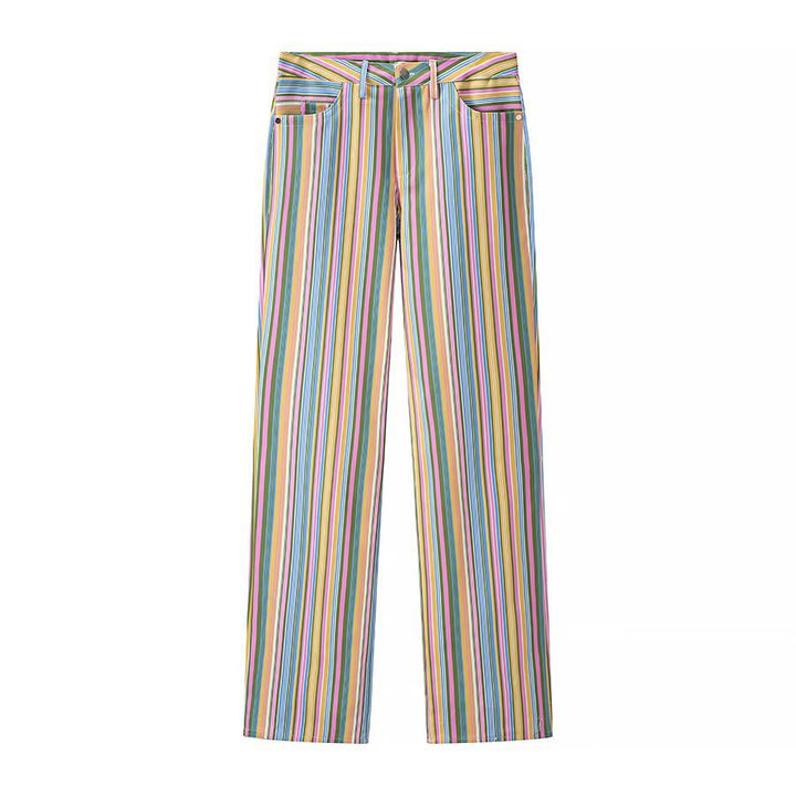 Damen Gestreifte Highwaist-Straighthose mit geradem Bein, hoher Taille und Five-Pocket-Details Echo Archiv