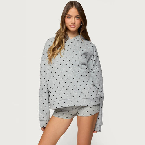 Damen nan gepunktetes Komfort-Set mit Kapuzensweatshirt, Kängurutasche und Shorts Echo Archiv