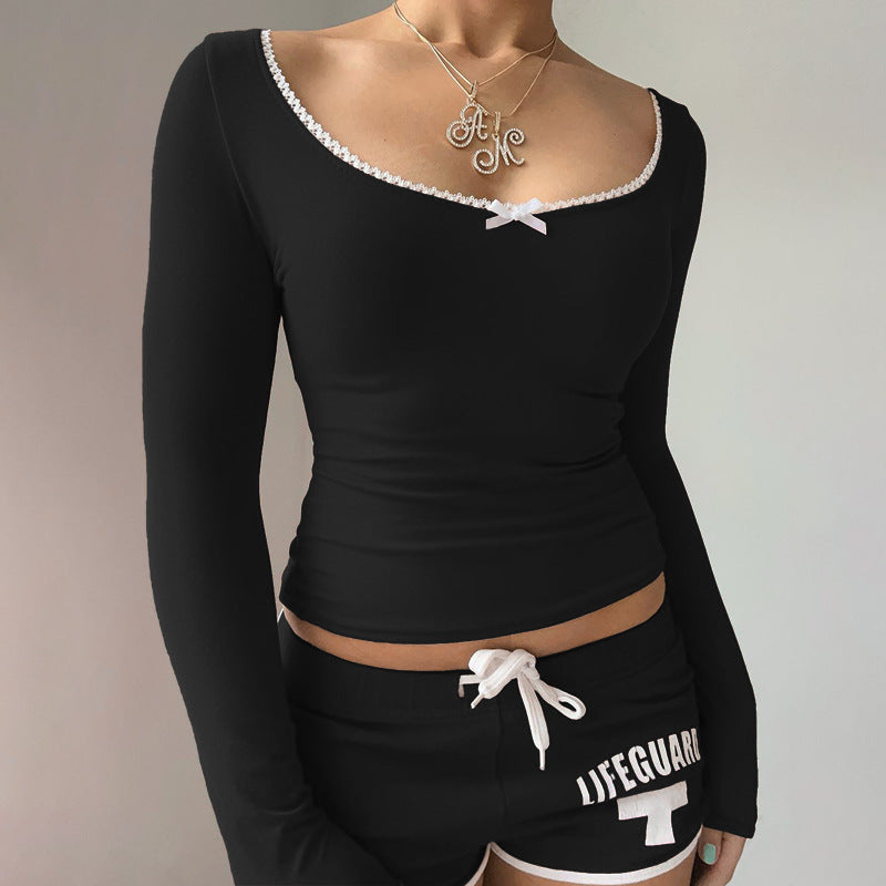 Damen Langarmshirt mit elegantem Rundhalsausschnitt und feinen Spitzenakzenten Echo Archiv
