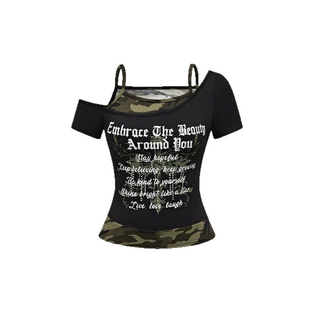 Damen Off-Shoulder Top mit Camouflage-Muster Echo Archiv