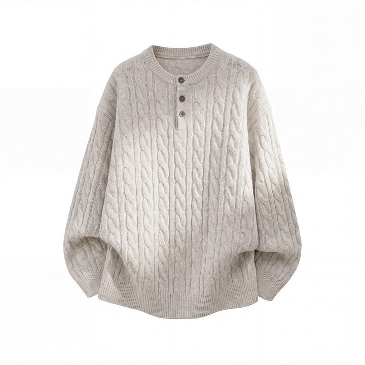 Unisex Oversize Zopfmuster-Strickpullover mit Henley-Knopfleiste Echo Archiv