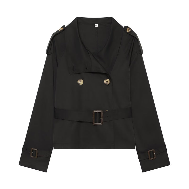 Damen Kurztrench im Boxy‑Stil mit doppelreihigem Verschluss, Schnallenärmeln und Taillengürtel Echo Archiv