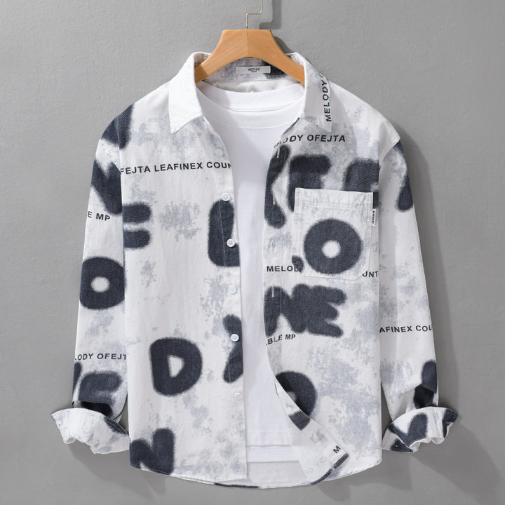 Herren Lockeres Baumwollhemd im Street‑Art‑Print mit aufgesetzter Brusttasche Echoarchiv