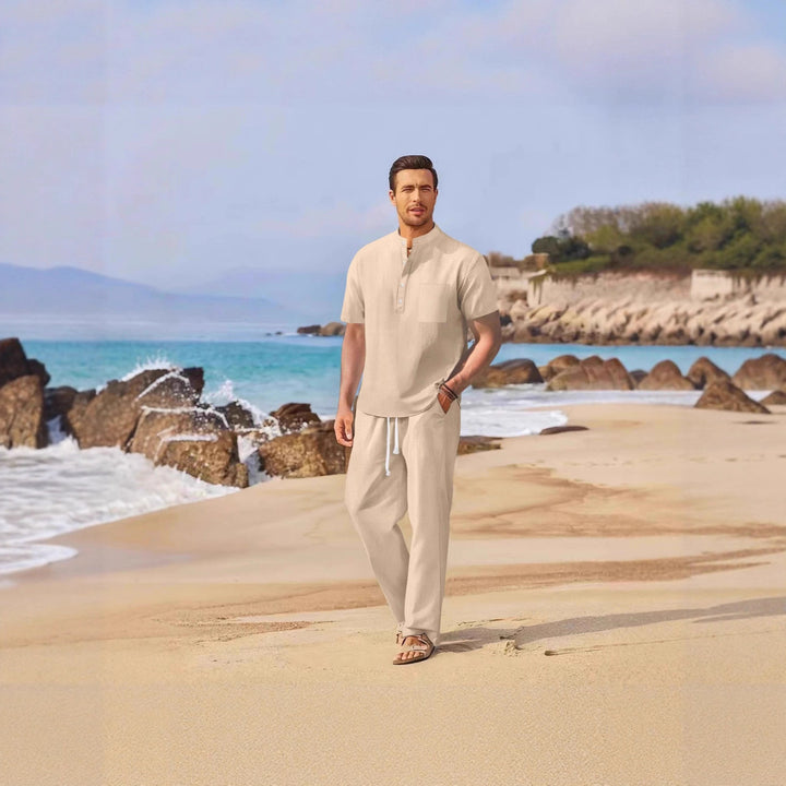 Herren lässiges Strandoutfit mit Knopfdetail und elastischem Bund Echoarchiv