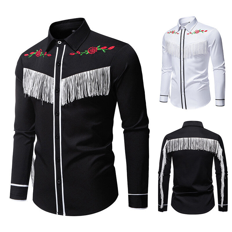 Herren elegante Westernbluse mit Fransen und bestickten Motiven Echoarchiv