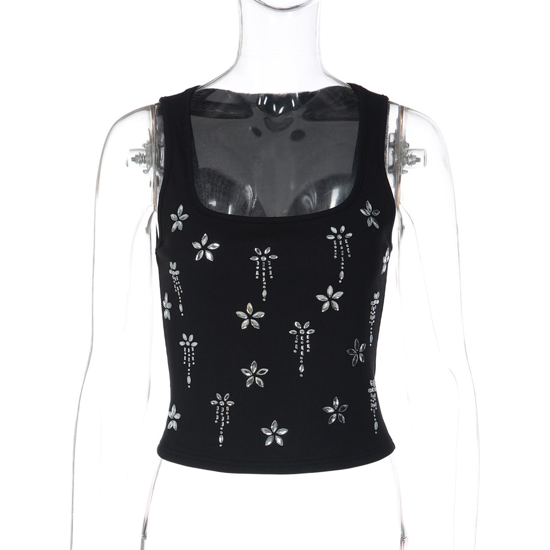 Damen Elegantes Cropped Top mit floralen Strassdetails Echo Archiv